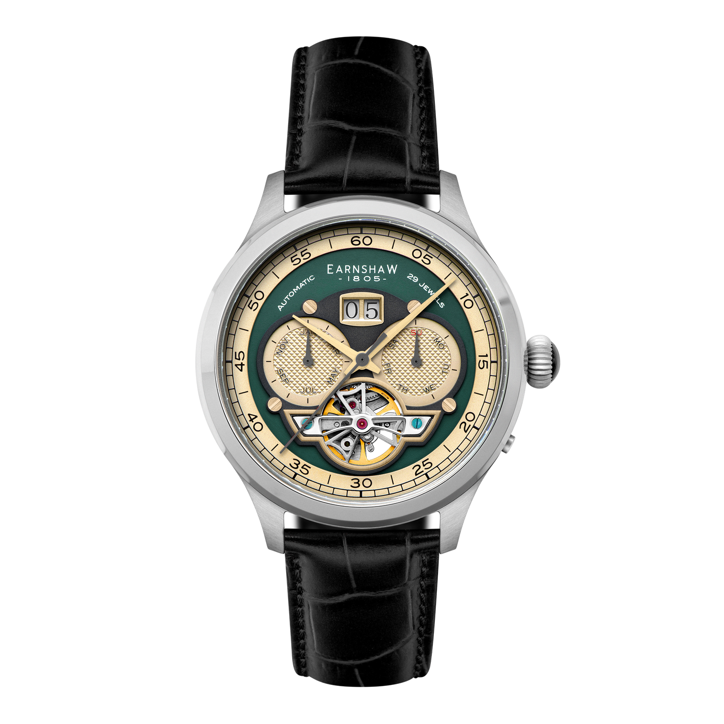 Thomas Earnshaw Men's 43mm Baron Grand Open Heart Automatic Strap Watch