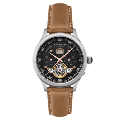 Thomas Earnshaw Men's 43mm Baron Grand Open Heart Automatic Strap Watch