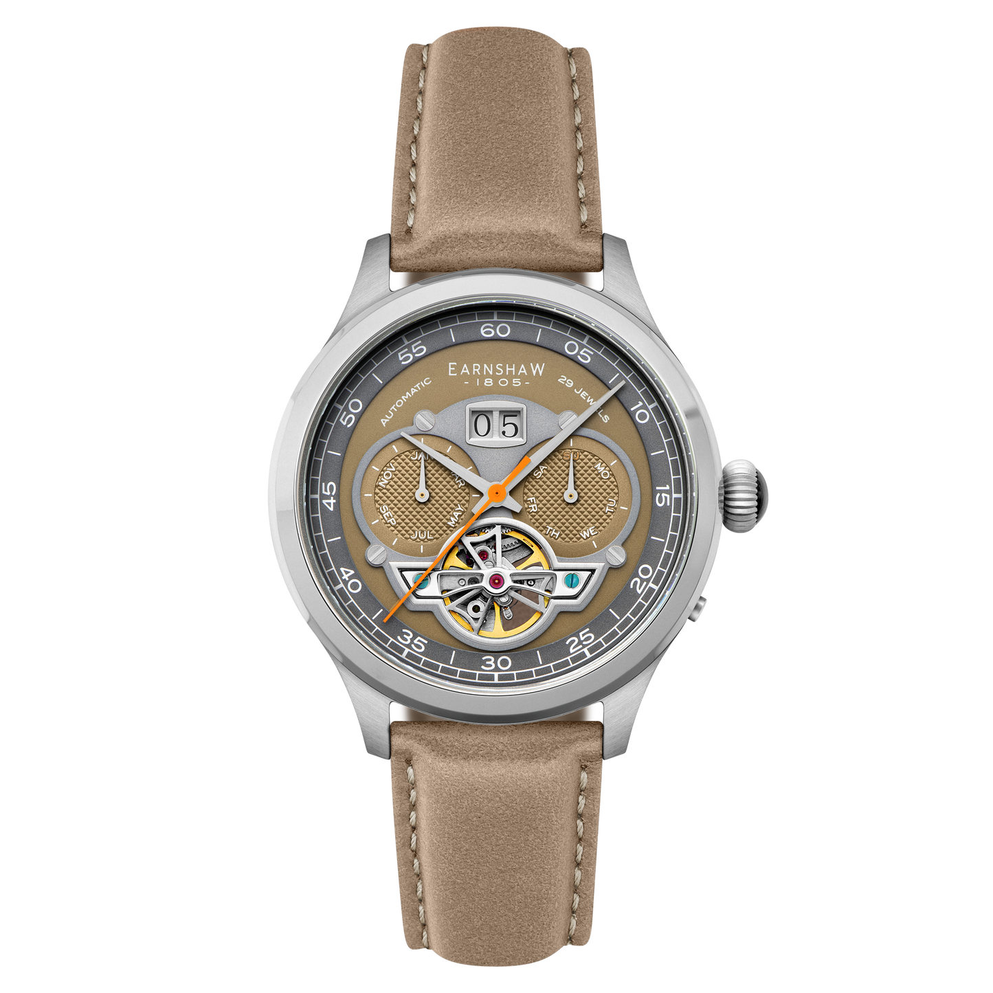 Thomas Earnshaw Men's 43mm Baron Grand Open Heart Automatic Strap Watch