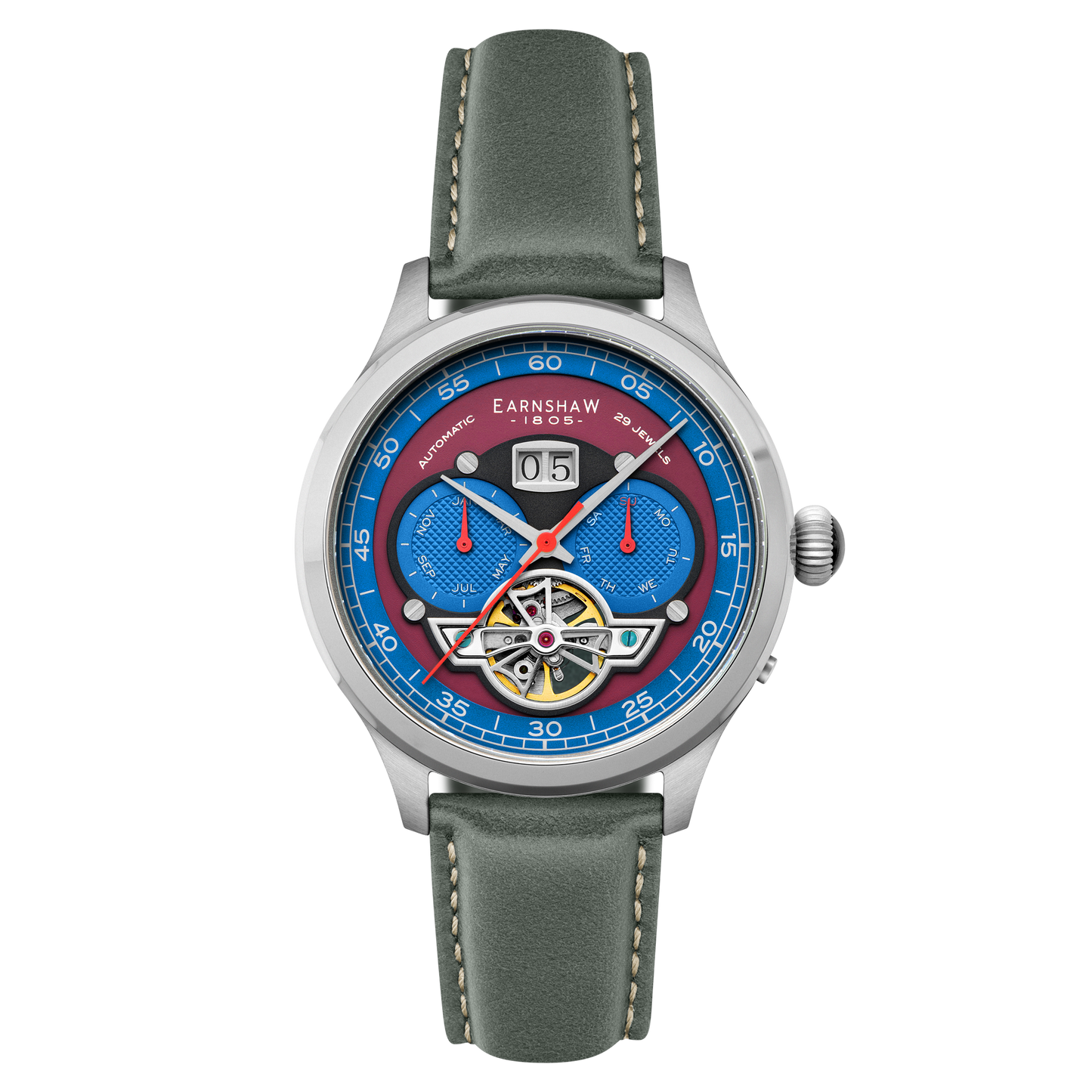 Thomas Earnshaw Men's 43mm Baron Grand Open Heart Automatic Strap Watch