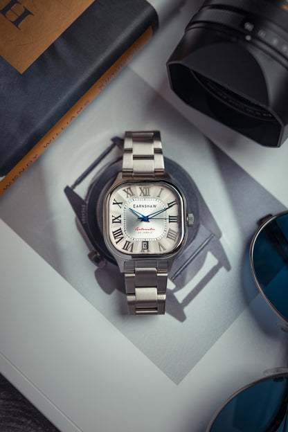 Thomas Earnshaw Men's 39mm Coussin Automatic Square Leather Strap Watch