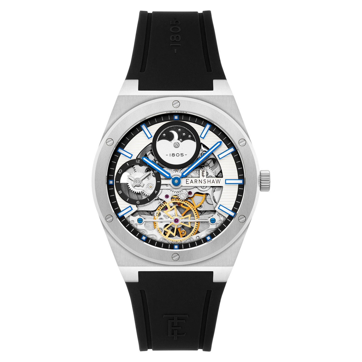 Thomas Earnshaw Men's 42mm Drake Dual Time Automatic Open Heart Strap Watch