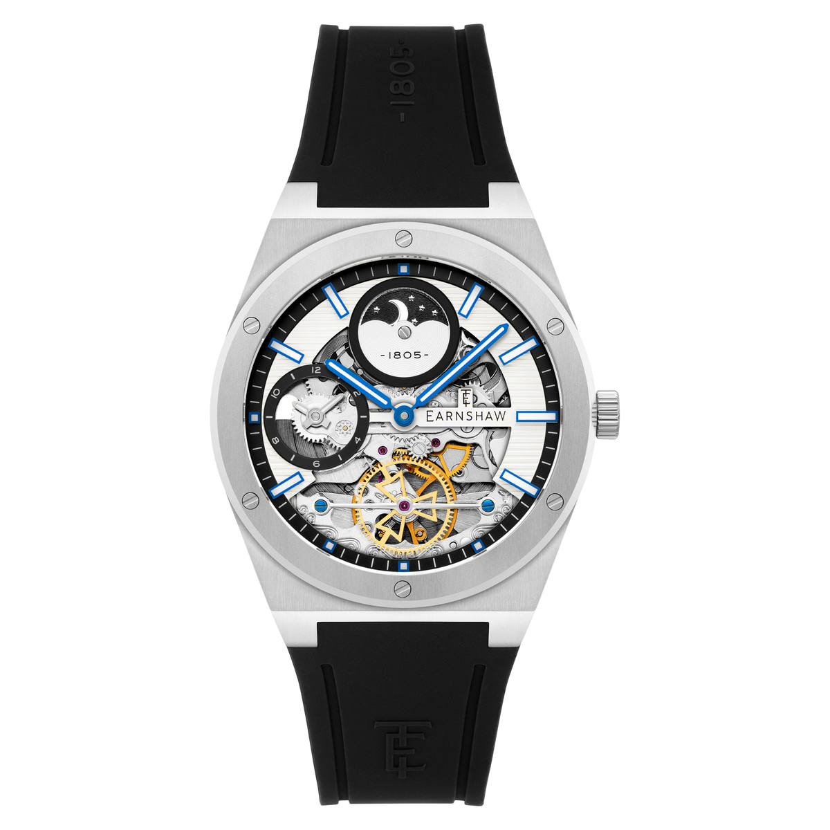 Thomas Earnshaw Men's 42mm Drake Dual Time Automatic Open Heart Strap Watch