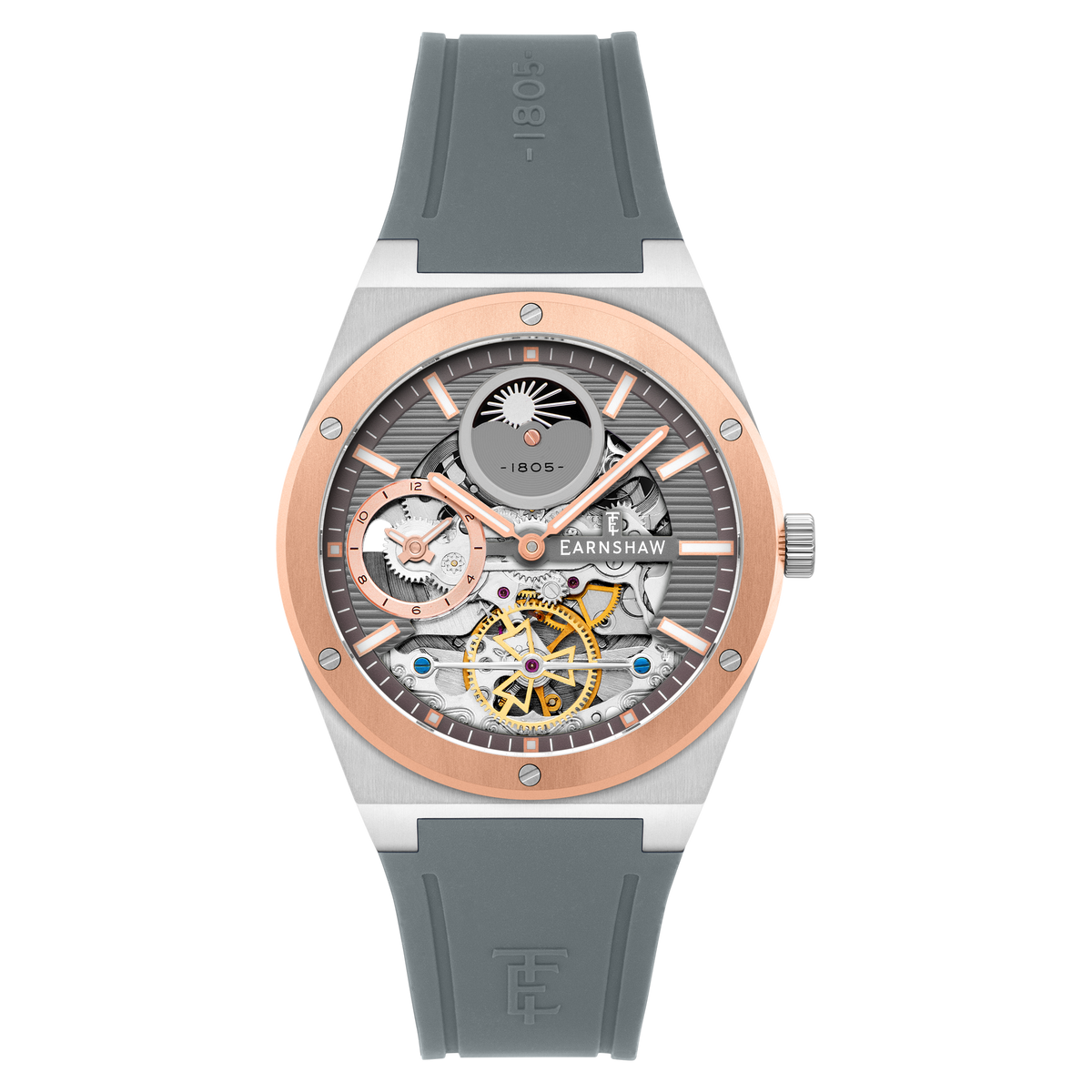 Thomas Earnshaw Men's 42mm Drake Dual Time Automatic Open Heart Strap Watch