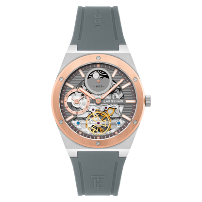 Thomas Earnshaw Men's 42mm Drake Dual Time Automatic Open Heart Strap Watch