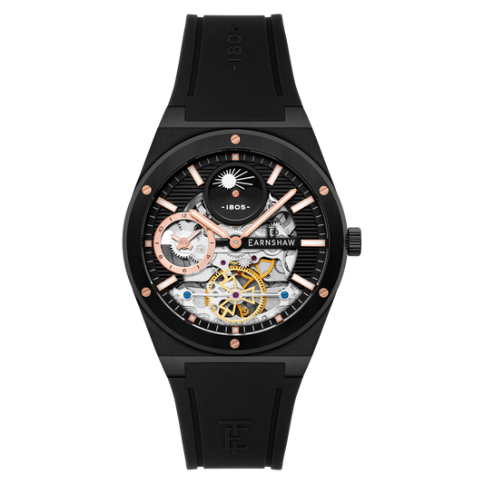 Thomas Earnshaw Men's 42mm Drake Dual Time Automatic Open Heart Strap Watch