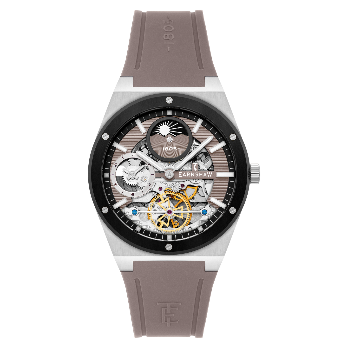 Thomas Earnshaw Men's 42mm Drake Dual Time Automatic Open Heart Strap Watch