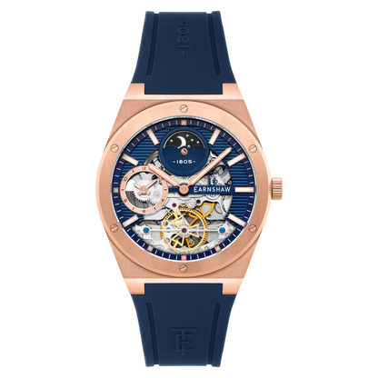 Thomas Earnshaw Men's 42mm Drake Dual Time Automatic Open Heart Strap Watch