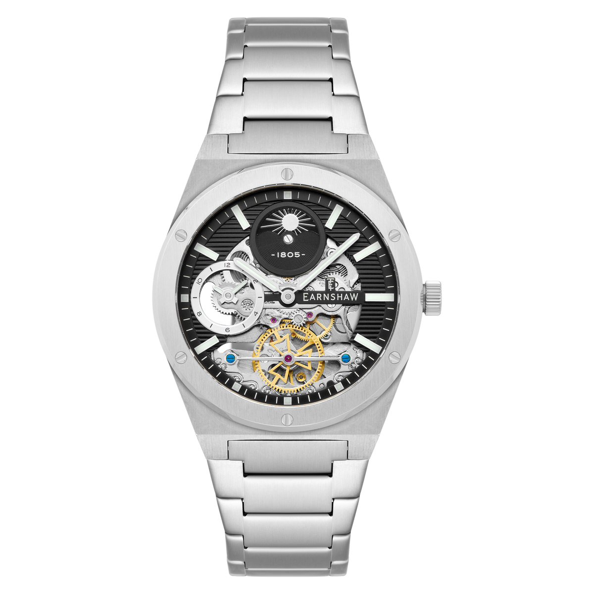 Thomas Earnshaw Men's 42mm Drake Dual Time Automatic Open Heart Bracelet Watch
