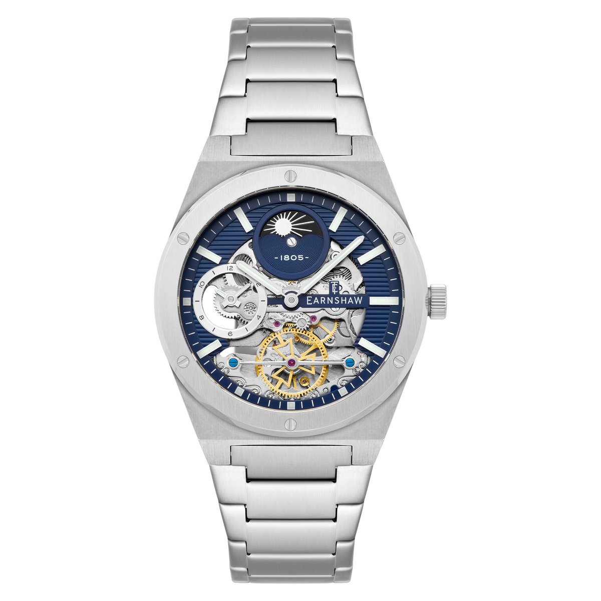 Thomas Earnshaw Men's 42mm Drake Dual Time Automatic Open Heart Bracelet Watch
