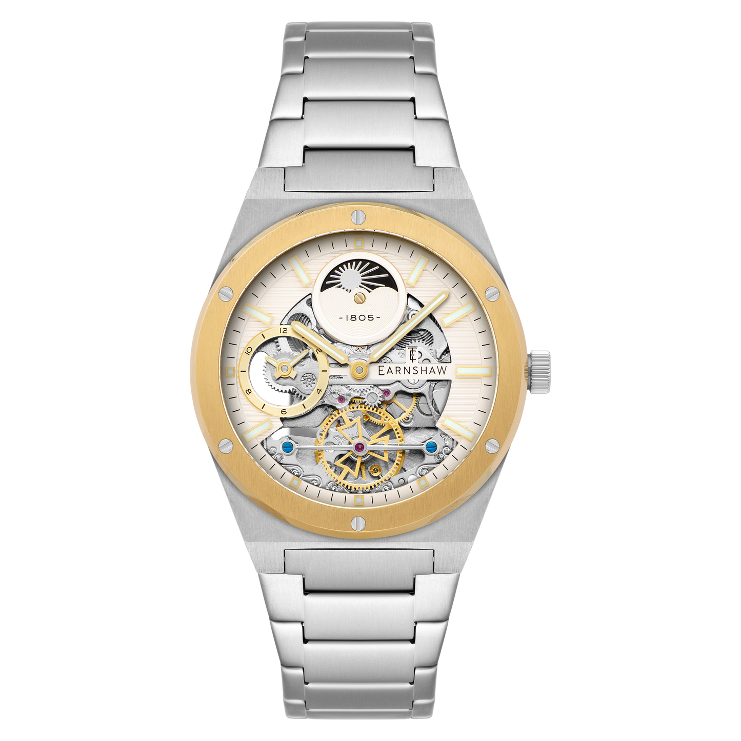 Thomas Earnshaw Men's 42mm Drake Dual Time Automatic Open Heart Bracelet Watch