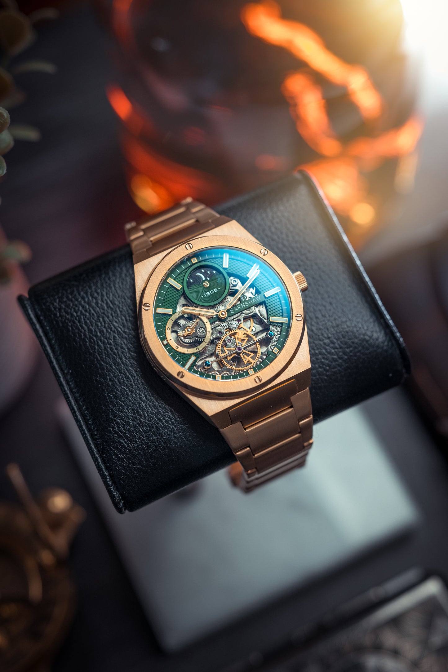 Thomas Earnshaw Men's 42mm Drake Dual Time Automatic Open Heart Strap Watch