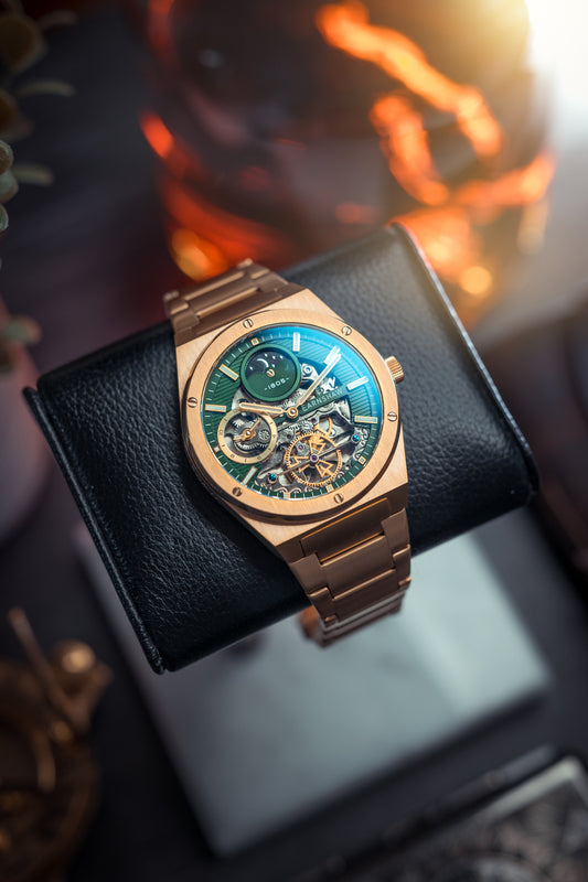 Thomas Earnshaw Men's 42mm Drake Dual Time Automatic Open Heart Strap Watch