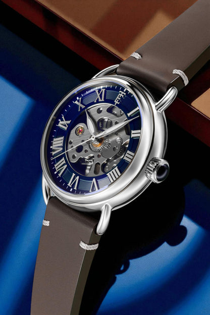 Thomas Earnshaw Men's 40mm Investigator 40 Automatic Skeletonized Dial Leather Strap Watch