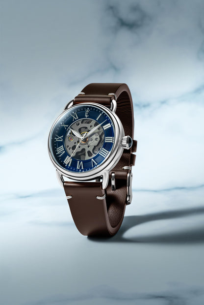 Thomas Earnshaw Men's 40mm Investigator 40 Automatic Skeletonized Dial Leather Strap Watch
