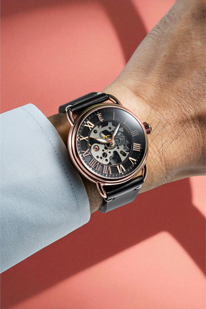 Thomas Earnshaw Men's 40mm Investigator 40 Automatic Skeletonized Dial Leather Strap Watch