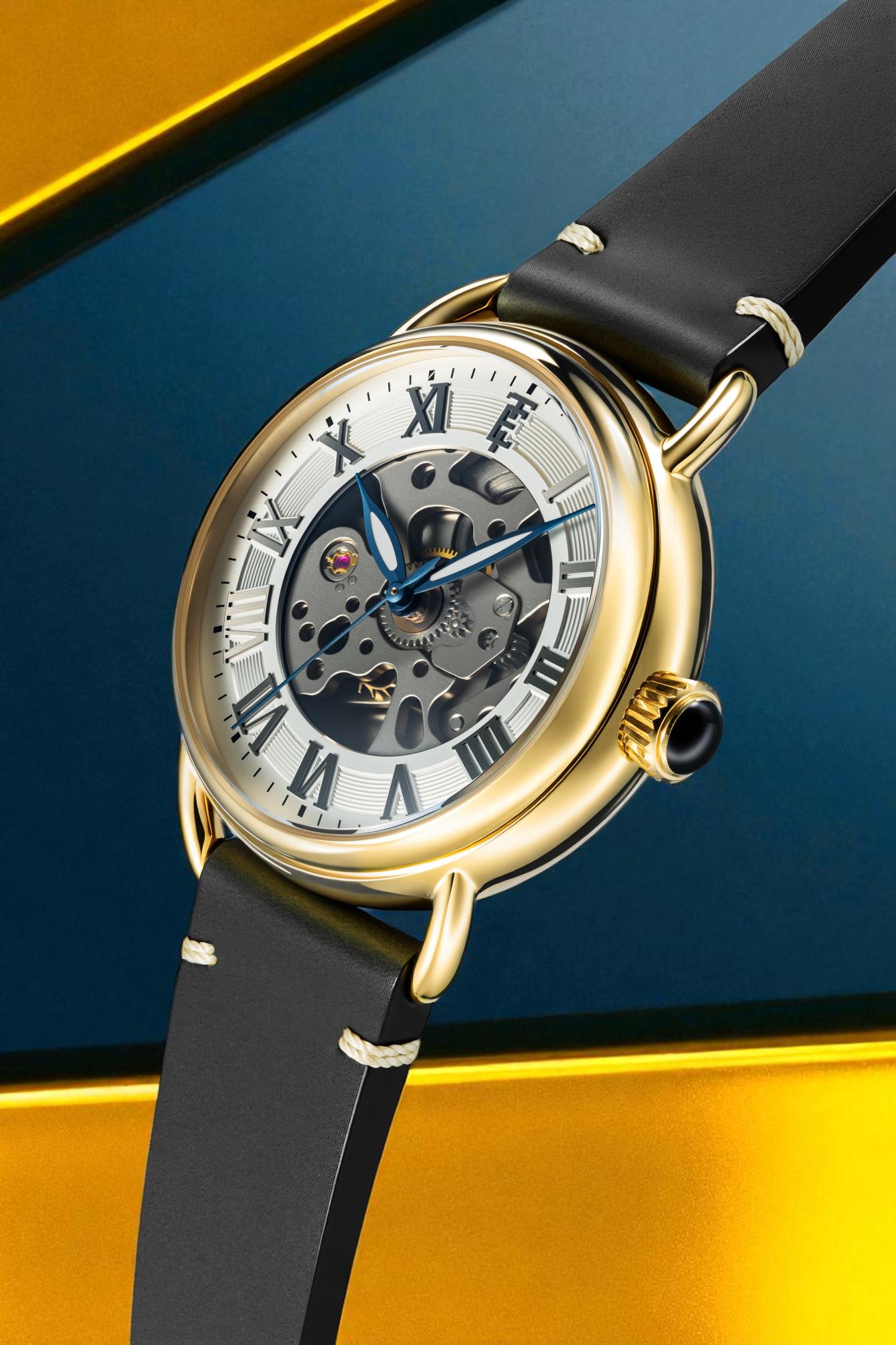 Thomas Earnshaw Men's 40mm Investigator 40 Automatic Skeletonized Dial Leather Strap Watch