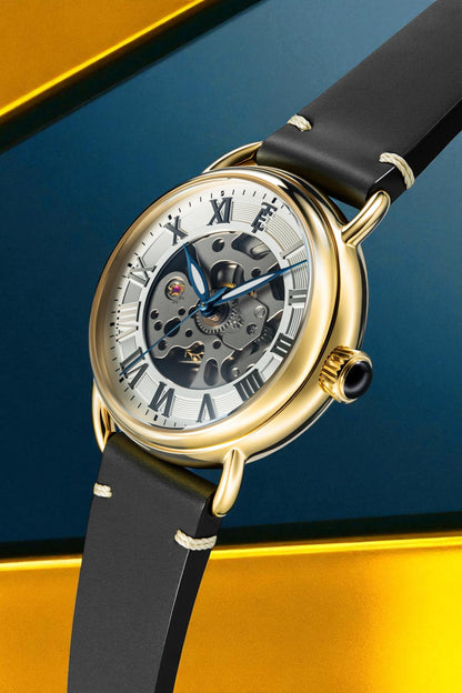 Thomas Earnshaw Men's 40mm Investigator 40 Automatic Skeletonized Dial Leather Strap Watch