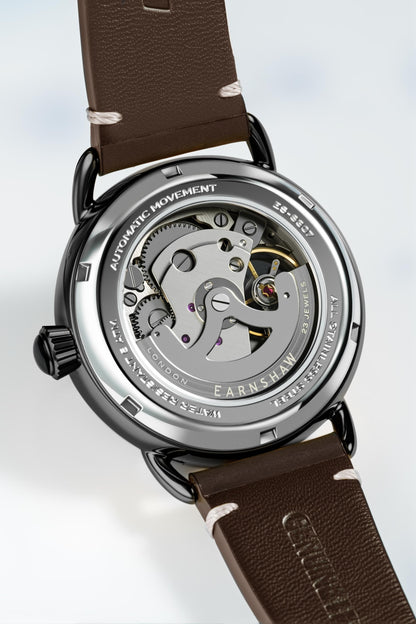Thomas Earnshaw Men's 40mm Investigator 40 Automatic Skeletonized Dial Leather Strap Watch