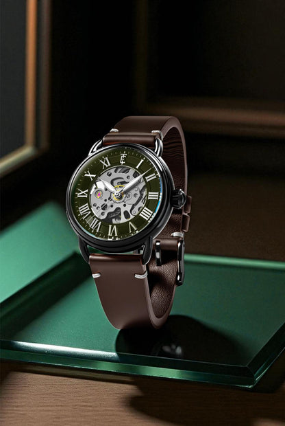 Thomas Earnshaw Men's 40mm Investigator 40 Automatic Skeletonized Dial Leather Strap Watch
