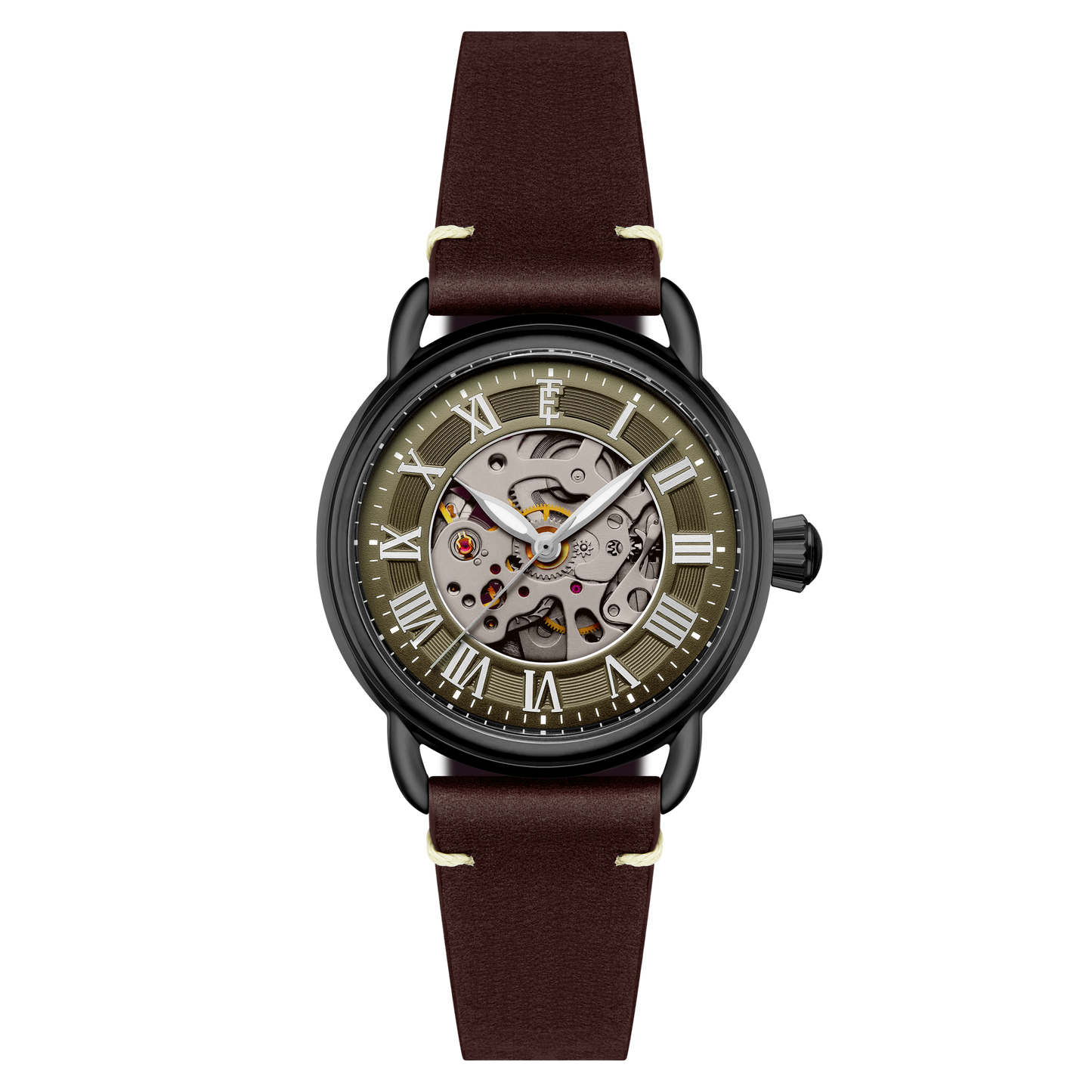 Thomas Earnshaw Men's 40mm Investigator 40 Automatic Skeletonized Dial Leather Strap Watch