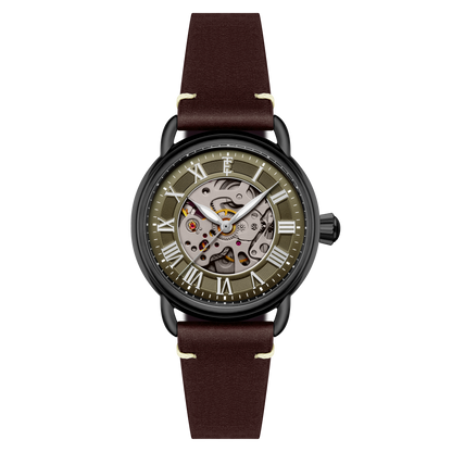 Thomas Earnshaw Men's 40mm Investigator 40 Automatic Skeletonized Dial Leather Strap Watch