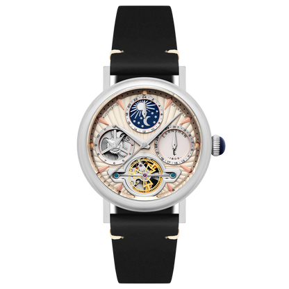 Thomas Earnshaw Men's 42mm Beaufort Automatic Dual Time Moonphase Leather Strap Watch
