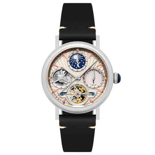 Thomas Earnshaw Men's 42mm Beaufort Automatic Dual Time Moonphase Leather Strap Watch