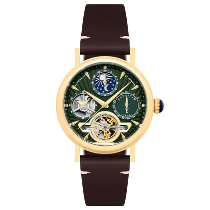 Thomas Earnshaw Men's 42mm Beaufort Automatic Dual Time Moonphase Leather Strap Watch