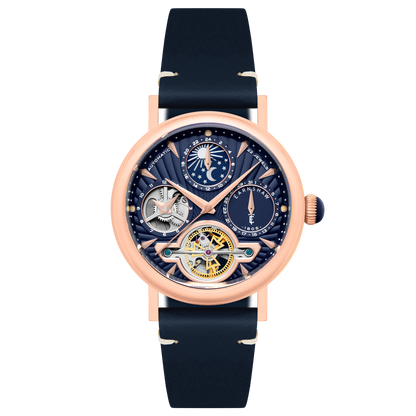 Thomas Earnshaw Men's 42mm Beaufort Automatic Dual Time Moonphase Leather Strap Watch