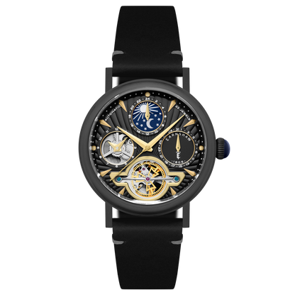 Thomas Earnshaw Men's 42mm Beaufort Automatic Dual Time Moonphase Leather Strap Watch