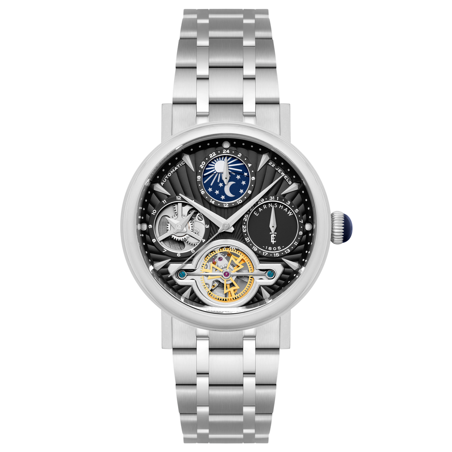 Thomas Earnshaw Men's 42mm Beaufort Automatic Dual Time Moonphase Bracelet Watch