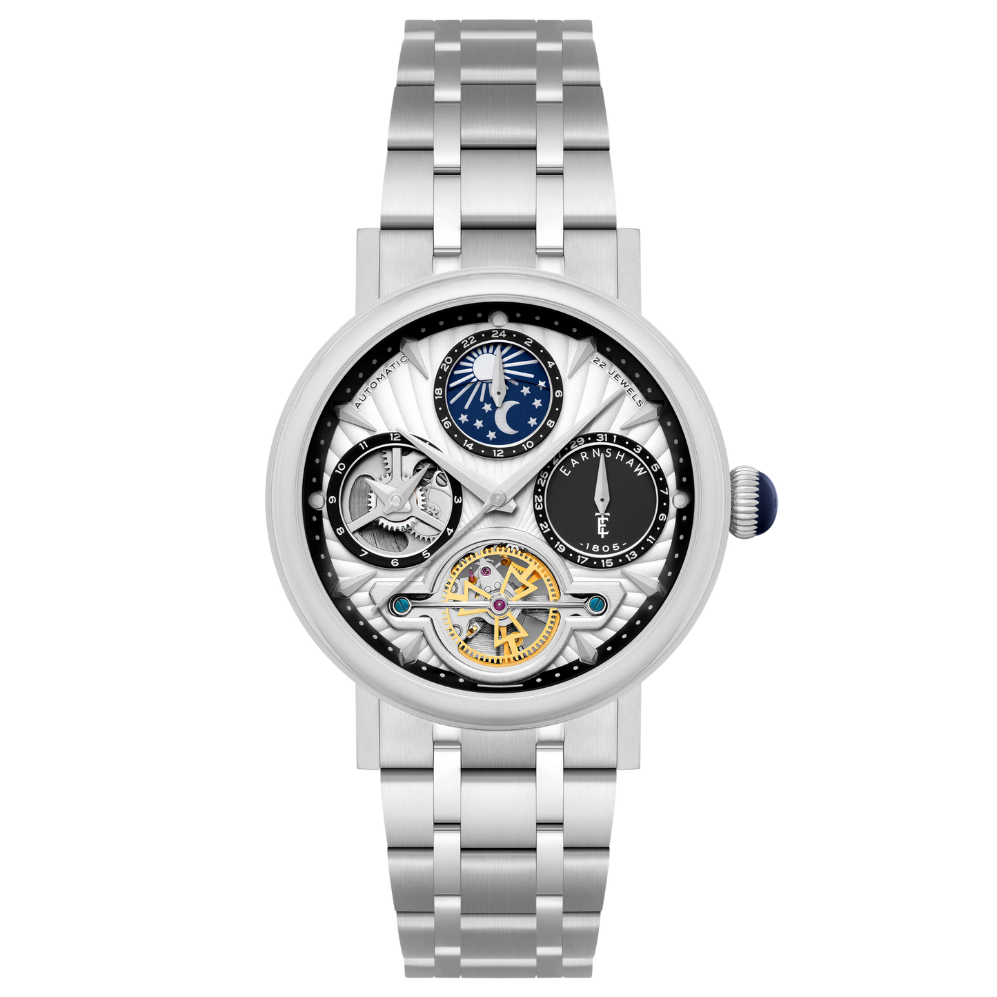 Thomas Earnshaw Men's 42mm Beaufort Automatic Dual Time Moonphase Bracelet Watch