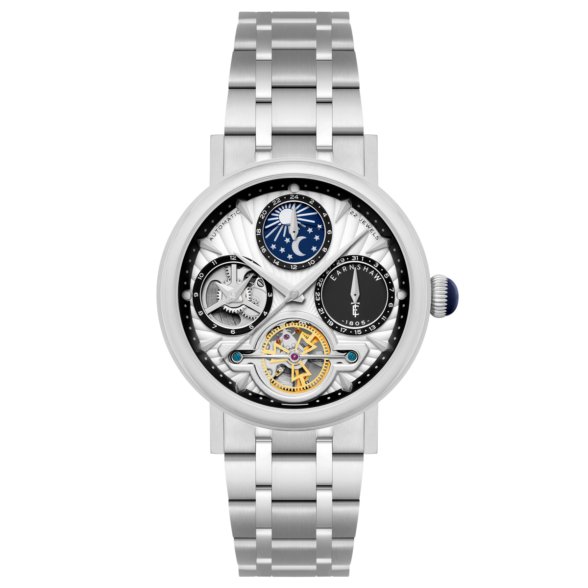 Thomas Earnshaw Men's 42mm Beaufort Automatic Dual Time Moonphase Bracelet Watch