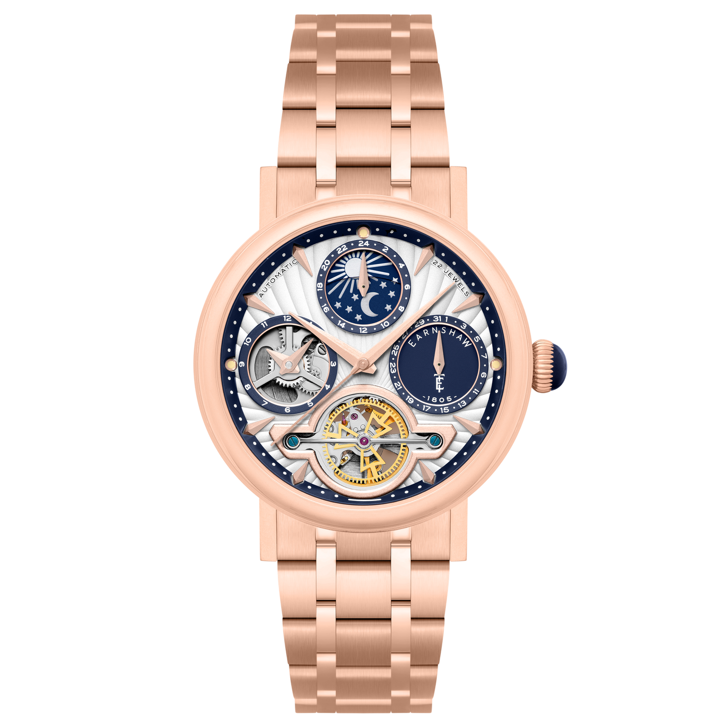 Thomas Earnshaw Men's 42mm Beaufort Automatic Dual Time Moonphase Bracelet Watch