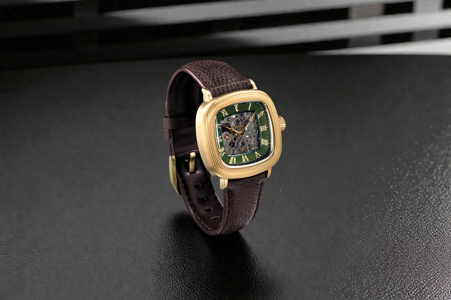 Thomas Earnshaw Men's 38mm Chester Automatic Skeletonized Square Leather Strap Watch