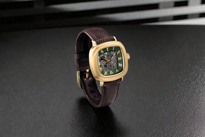 Thomas Earnshaw Men's 38mm Chester Automatic Skeletonized Square Leather Strap Watch