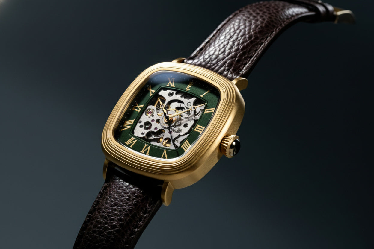 Thomas Earnshaw Men's 38mm Chester Automatic Skeletonized Square Leather Strap Watch