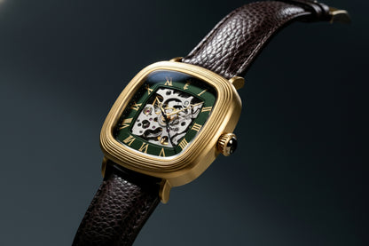 Thomas Earnshaw Men's 38mm Chester Automatic Skeletonized Square Leather Strap Watch