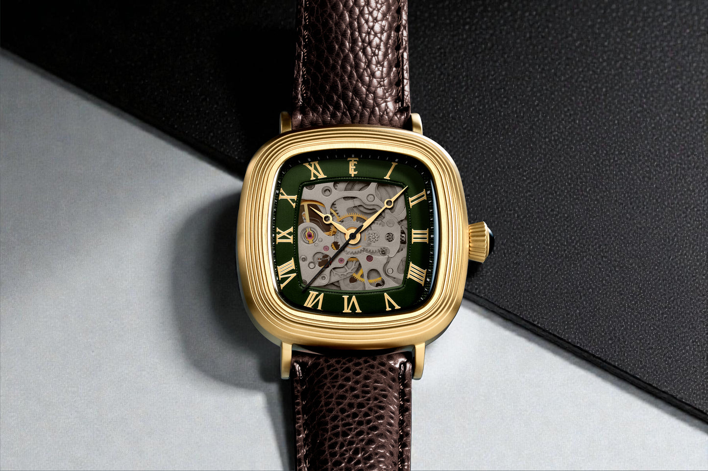 Thomas Earnshaw Men's 38mm Chester Automatic Skeletonized Square Leather Strap Watch