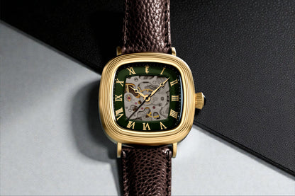 Thomas Earnshaw Men's 38mm Chester Automatic Skeletonized Square Leather Strap Watch