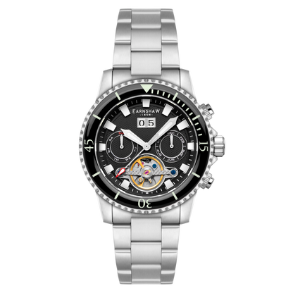 Thomas Earnshaw Men's 43mm Admiral Duncan Automatic Grand Date Calendar Silvertone Bracelet Watch