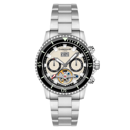 Thomas Earnshaw Men's 43mm Admiral Duncan Automatic Grand Date Calendar Silvertone Bracelet Watch