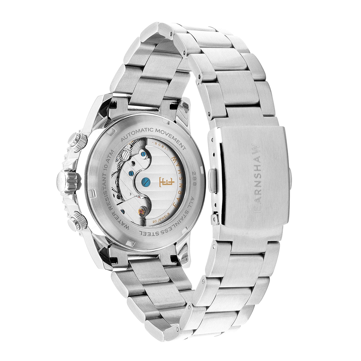 Thomas Earnshaw Men's 43mm Admiral Duncan Automatic Grand Date Calendar Silvertone Bracelet Watch