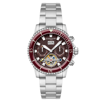 Thomas Earnshaw Men's 43mm Admiral Duncan Automatic Grand Date Calendar Silvertone Bracelet Watch