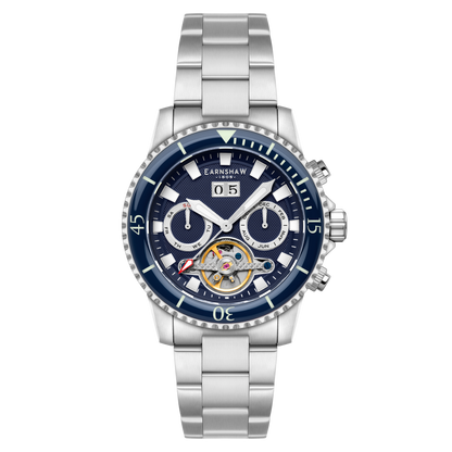 Thomas Earnshaw Men's 43mm Admiral Duncan Automatic Grand Date Calendar Silvertone Bracelet Watch