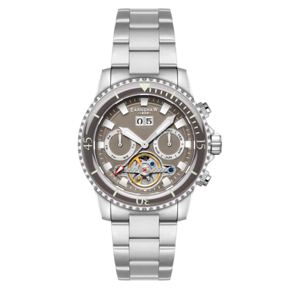 Thomas Earnshaw Men's 43mm Admiral Duncan Automatic Grand Date Calendar Silvertone Bracelet Watch