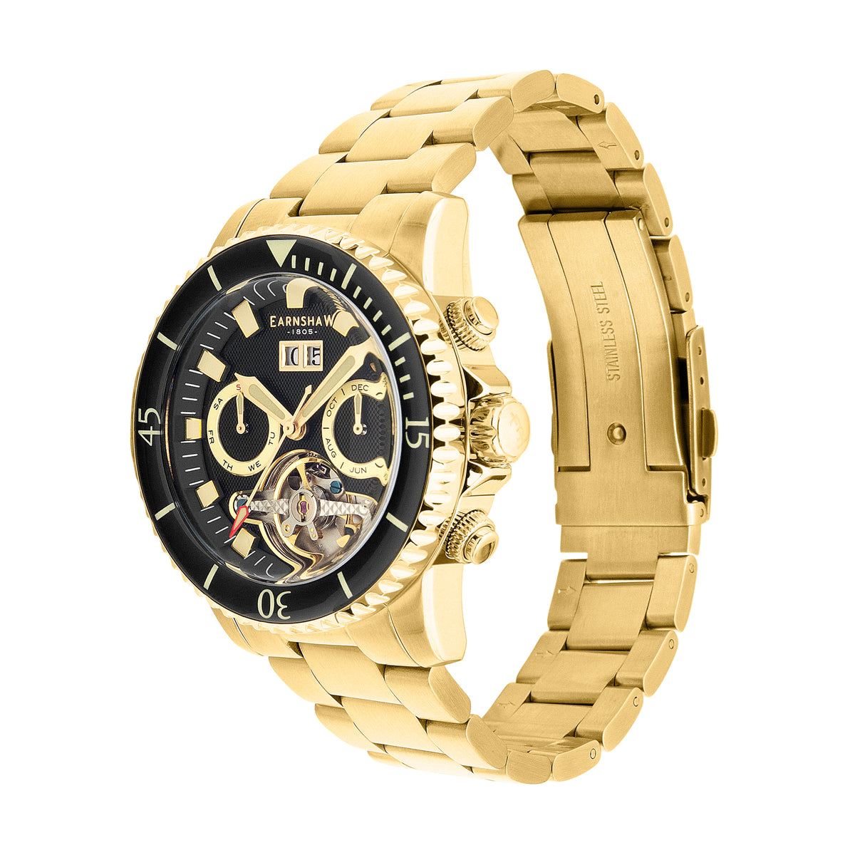 Thomas Earnshaw Men's 43mm Admiral Duncan Automatic Grand Date Calendar Goldtone Bracelet Watch