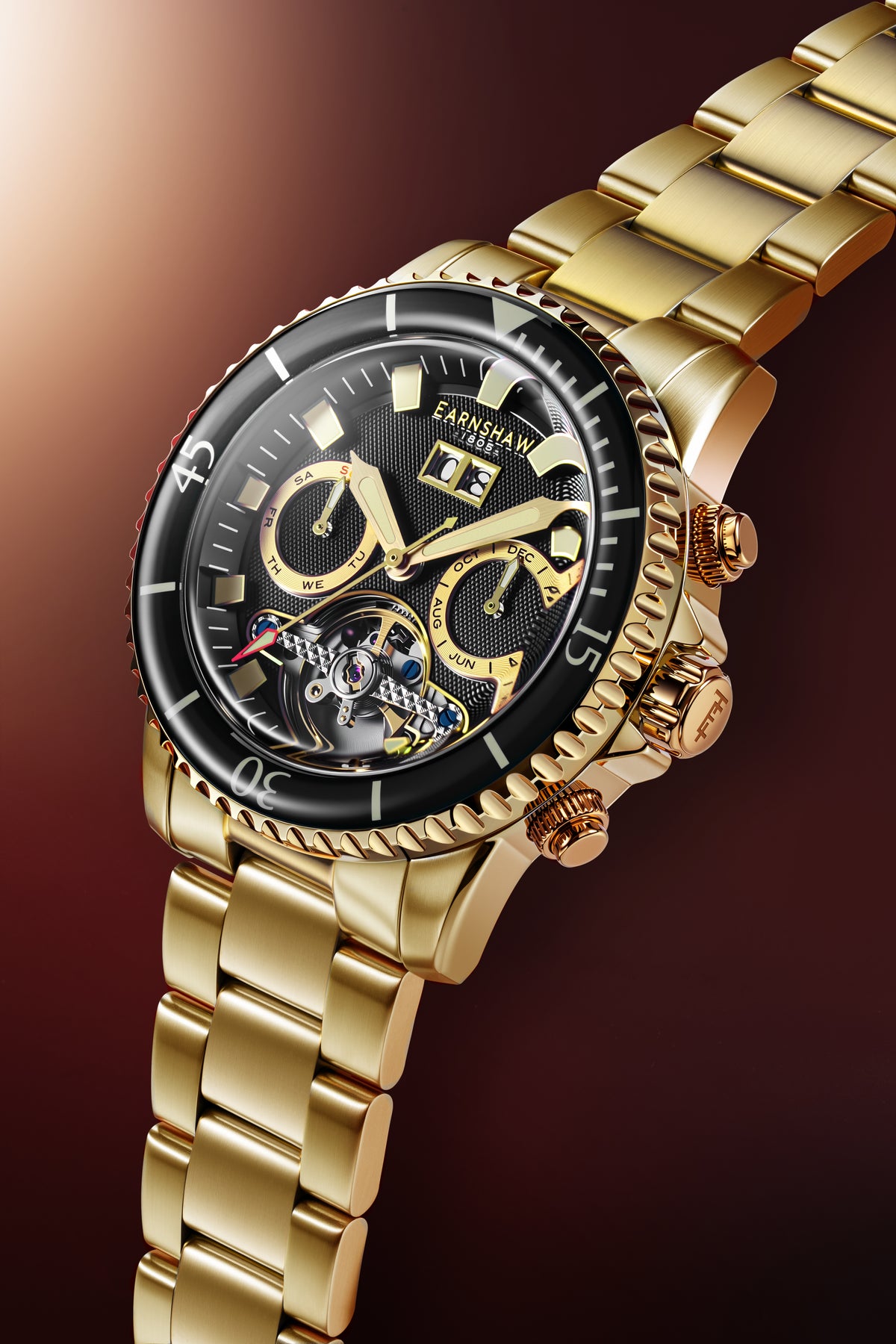 Thomas Earnshaw Men's 43mm Admiral Duncan Automatic Grand Date Calendar Goldtone Bracelet Watch