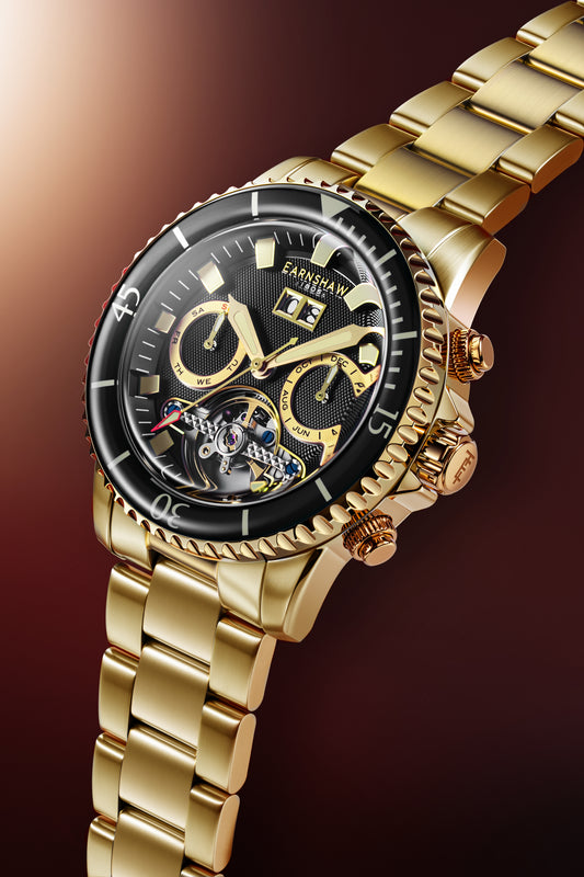 Thomas Earnshaw Men's 43mm Admiral Duncan Automatic Grand Date Calendar Goldtone Bracelet Watch